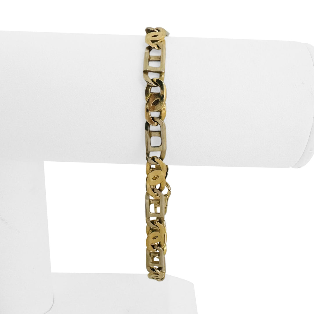 14k Yellow and White Gold 15g Two Tone 6mm Men's Fancy Link Bracelet Italy 8.25"