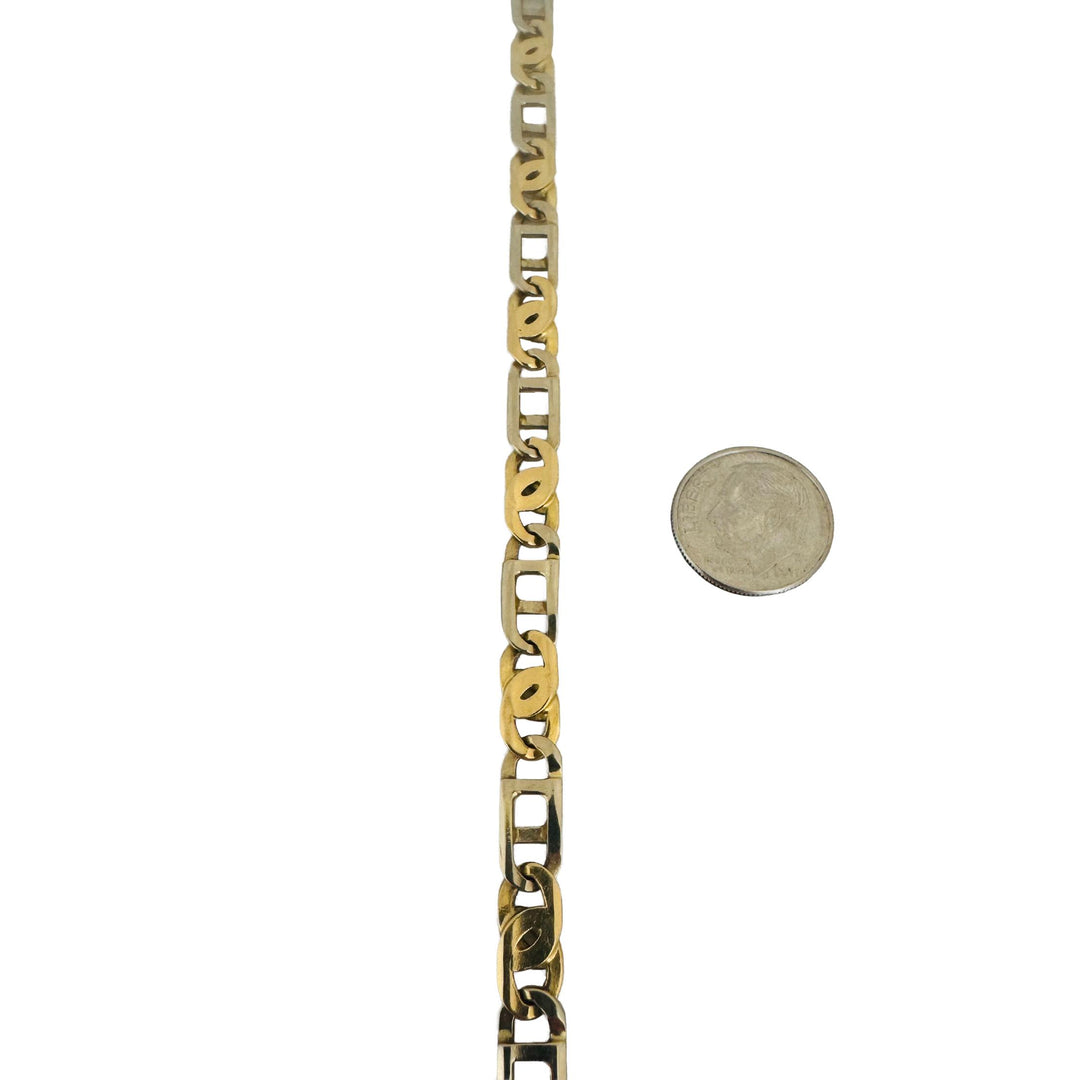 14k Yellow and White Gold 15g Two Tone 6mm Men's Fancy Link Bracelet Italy 8.25"