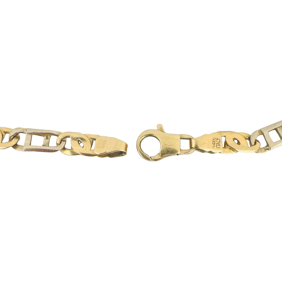 14k Yellow and White Gold 15g Two Tone 6mm Men's Fancy Link Bracelet Italy 8.25"