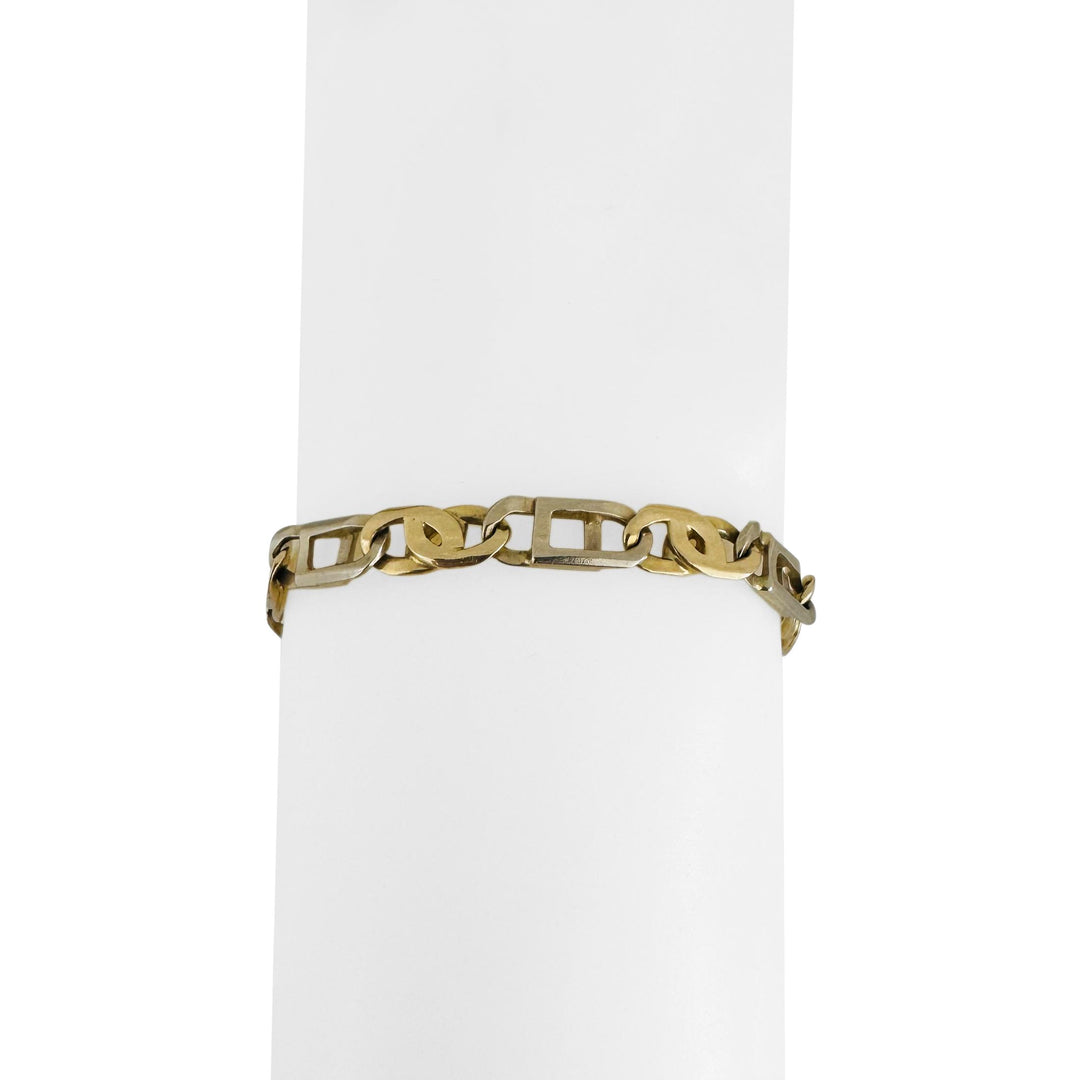 14k Yellow and White Gold 15g Two Tone 6mm Men's Fancy Link Bracelet Italy 8.25"
