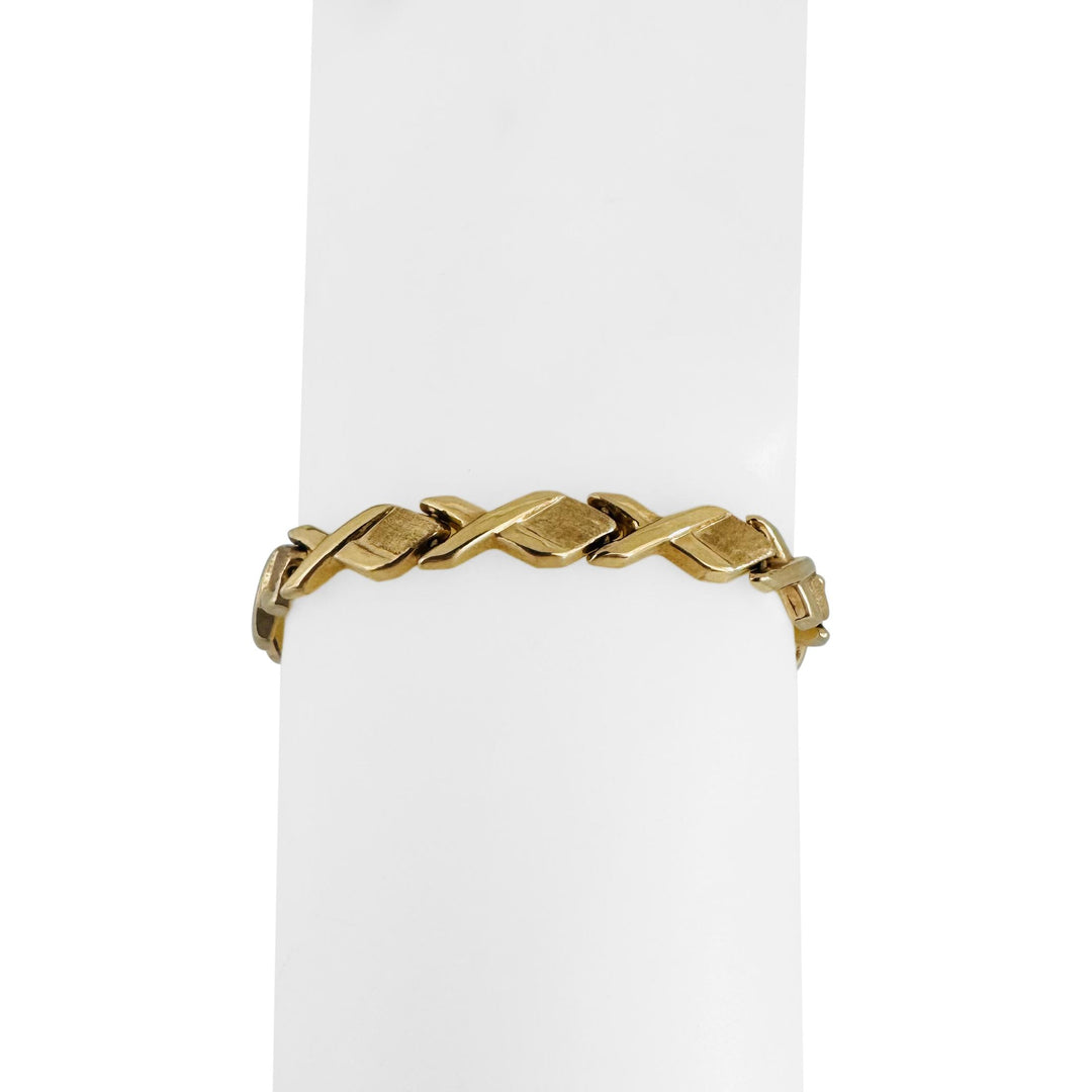 14k Yellow Gold 9g Ladies 6.5mm XO Hugs and Kisses Link Bracelet Italy 7.25"
