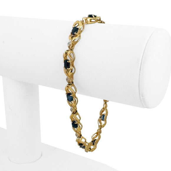 14k Yellow Gold 8.4g Sapphire and Diamond Ladies Bracelet 7.5