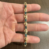 14k Yellow Gold Emerald and Diamond 20.7g Ladies Fancy Link Bracelet 7.25"