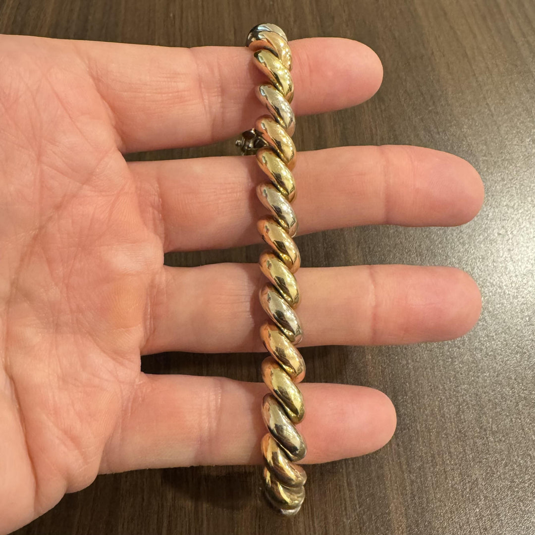 14k Yellow White and Rose Gold 29.7g San Marco Link Bracelet Italy 7.5"