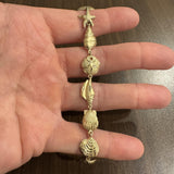 14k Yellow Gold 11g Diamond Cut Beach Ocean Charm Link Bracelet 7"