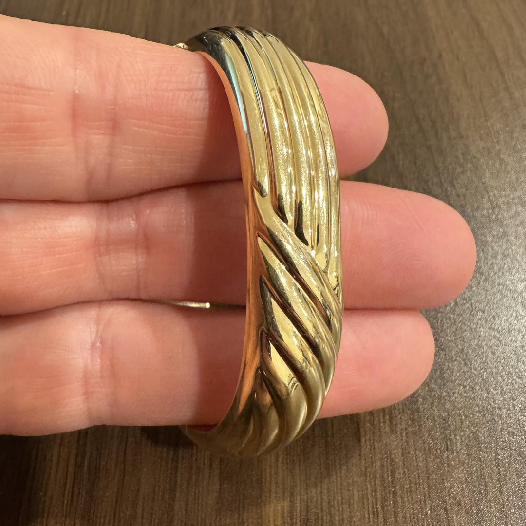 14k Yellow Gold 19g Ladies Polished 13mm Fancy Bangle Bracelet 6.5"