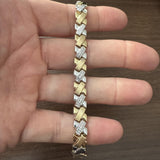 14k Yellow and White Gold 10.2g Diamond Cut X Link Bracelet 7"