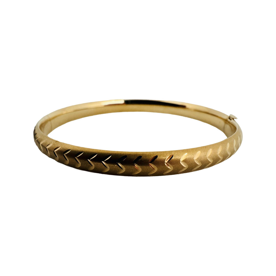 14k Yellow Gold 6.5g Hollow Diamond Cut 6mm Bangle Bracelet 7.25"