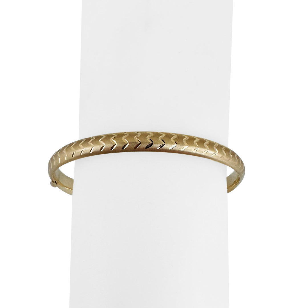 14k Yellow Gold 6.5g Hollow Diamond Cut 6mm Bangle Bracelet 7.25"