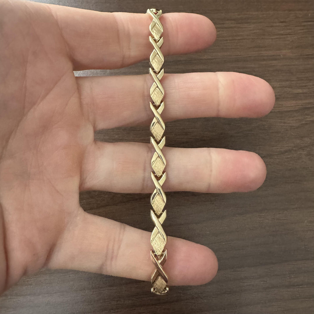 14k Yellow Gold 9g Ladies 6.5mm XO Hugs and Kisses Link Bracelet Italy 7.25"