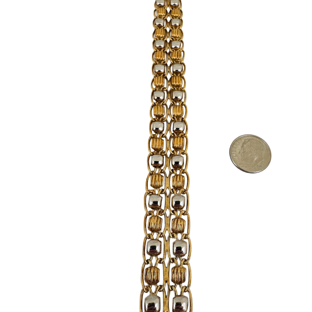 14k Yellow and White Gold 9.5g Ladies 17mm Fancy Link Bracelet Italy 7.75"