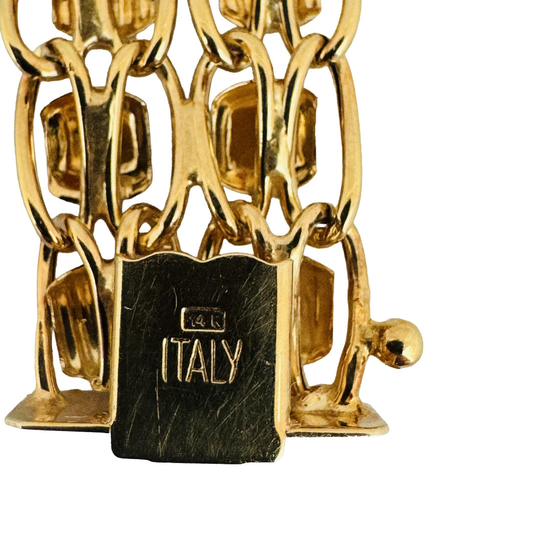 14k Yellow and White Gold 9.5g Ladies 17mm Fancy Link Bracelet Italy 7.75"