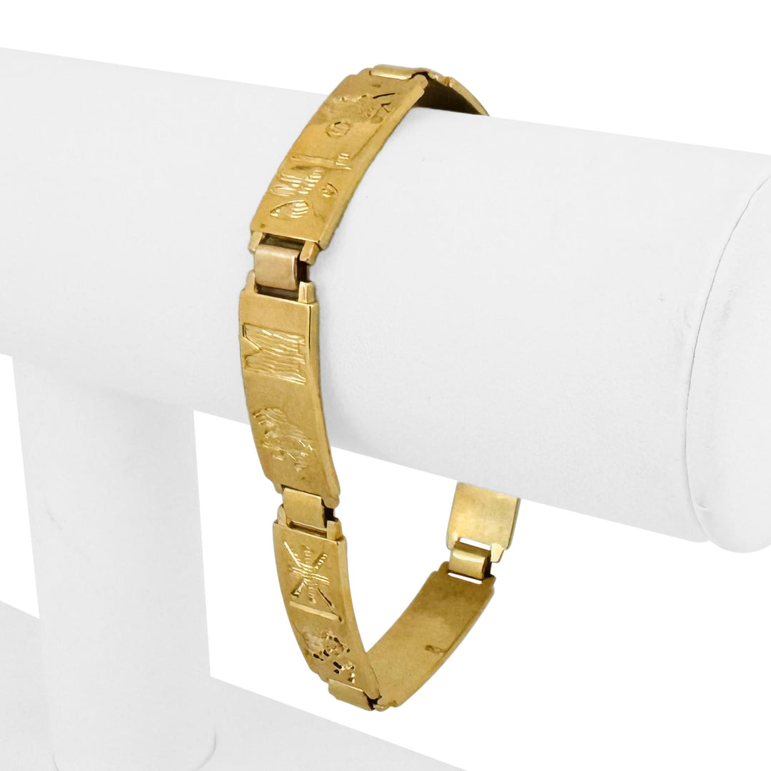 18k Yellow Gold 34.8g Solid Heavy Story Panel Link Bracelet Ireland 7.25"