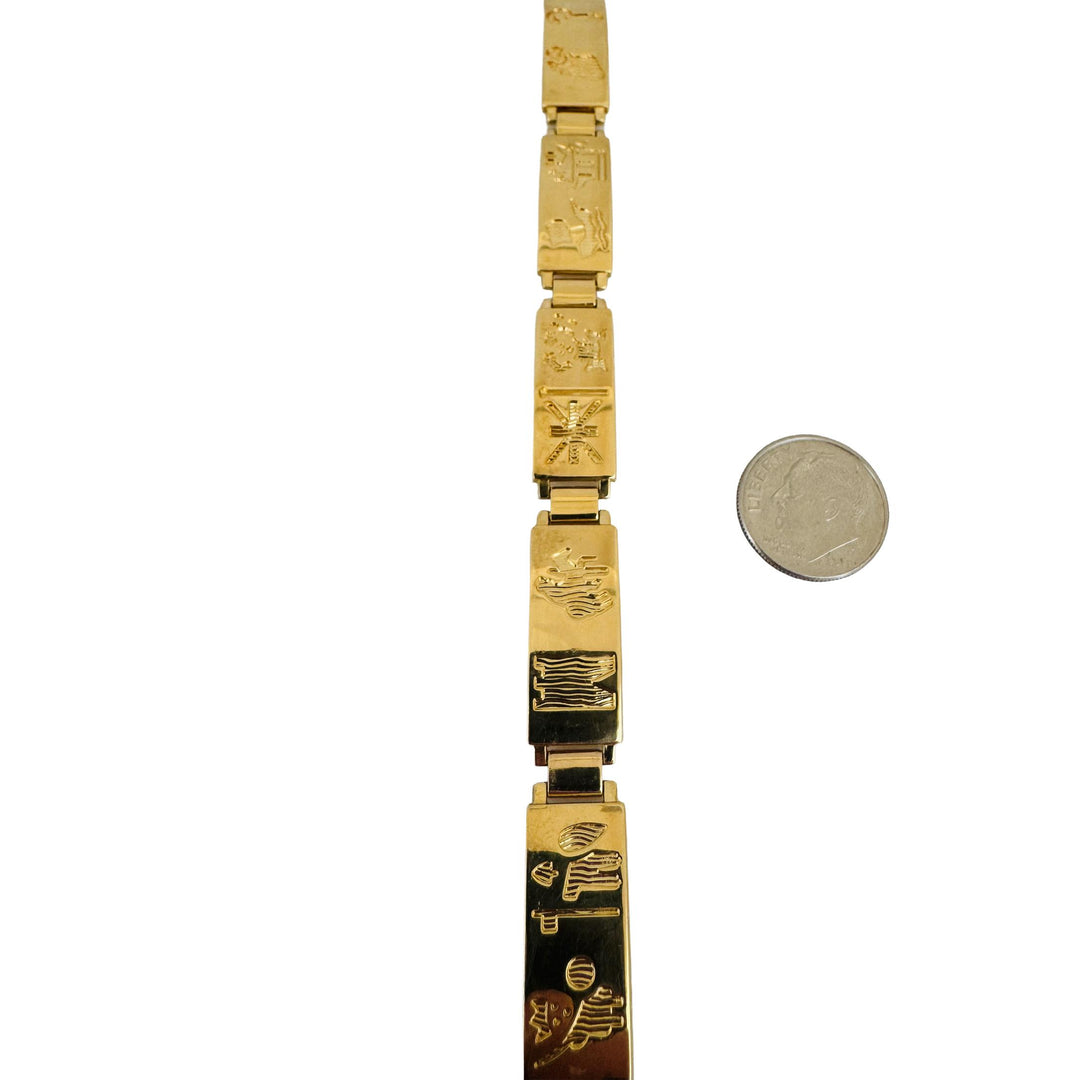 18k Yellow Gold 34.8g Solid Heavy Story Panel Link Bracelet Ireland 7.25"