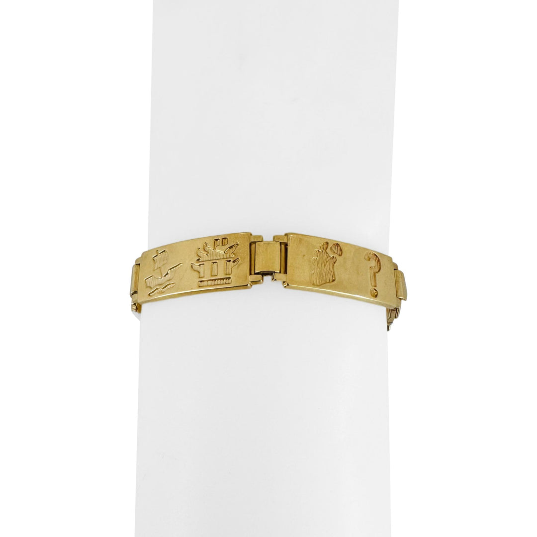 18k Yellow Gold 34.8g Solid Heavy Story Panel Link Bracelet Ireland 7.25"