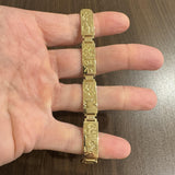 18k Yellow Gold 34.8g Solid Heavy Story Panel Link Bracelet Ireland 7.25"