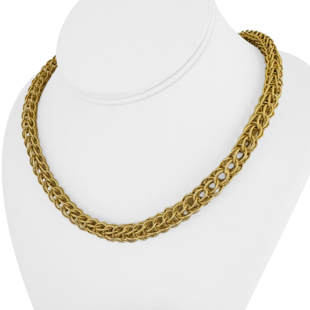 18k Yellow Gold 28.7g Vintage Ladies Interwoven Fancy Link Necklace Italy 18"