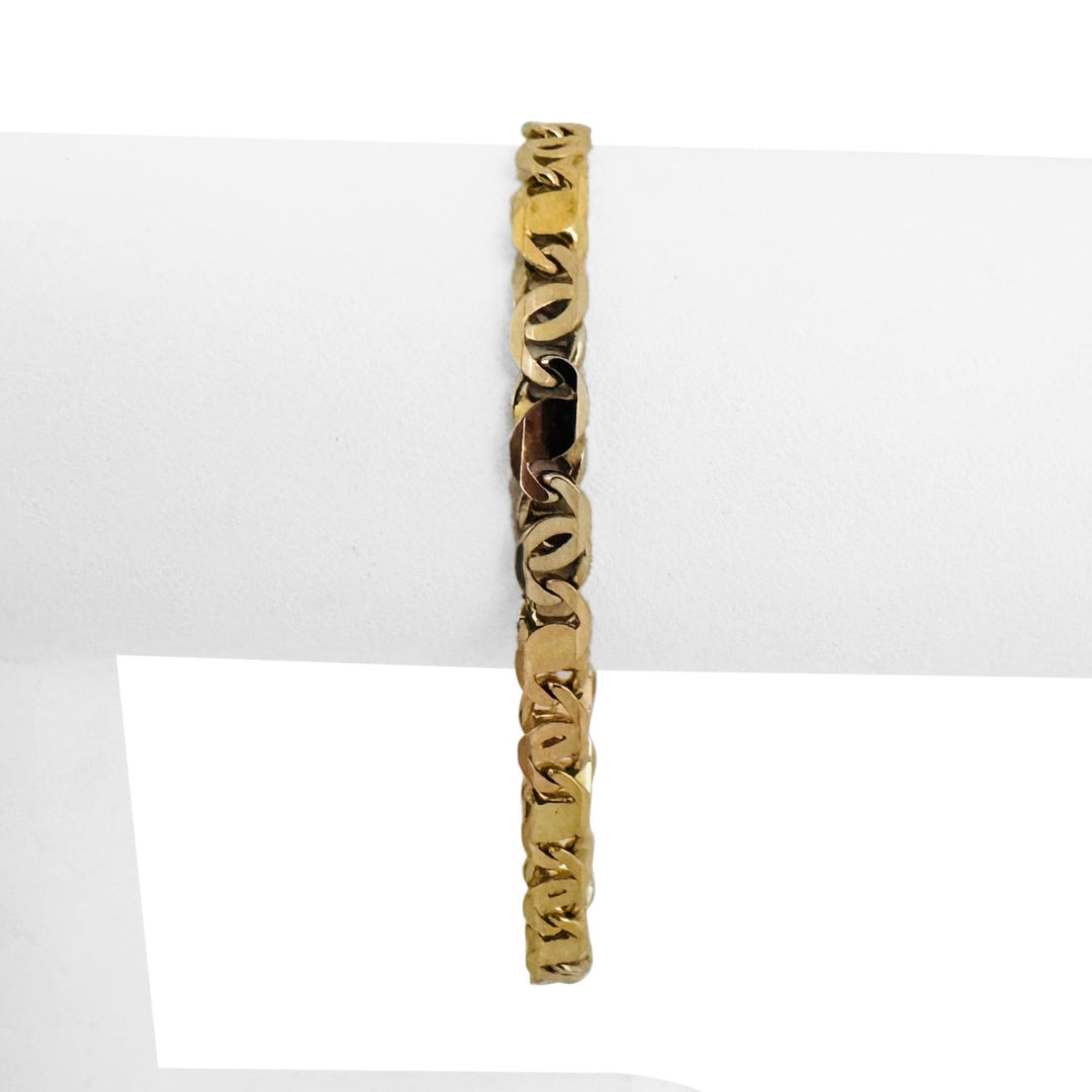 18k Tri Tone Gold 13.3g Solid Ladies 5mm Fancy Link Bracelet Italy 7"