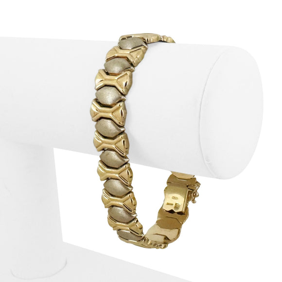 14k Yellow and White Gold 24.8g Two Tone Fancy Link Bracelet Italy 7.25