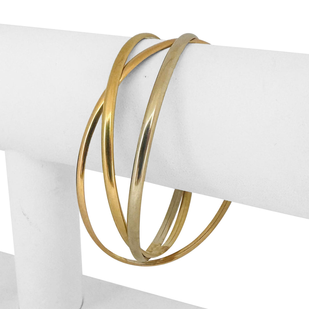 18k Yellow White and Rose Gold 20.8g Rolling Bangle Bracelets Italy 7.85"