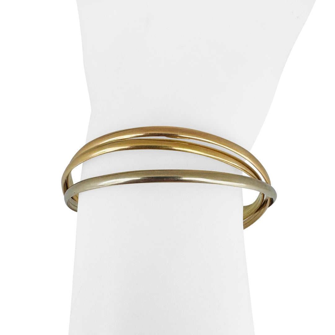 18k Yellow White and Rose Gold 20.8g Rolling Bangle Bracelets Italy 7.85"