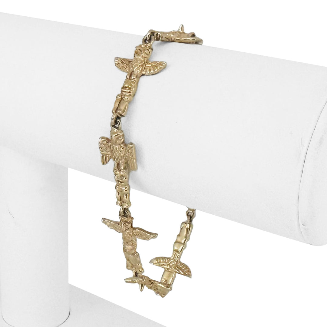 14k Yellow Gold 18.8g Solid Vintage Totem Pole Charm Link Bracelet 7.5"