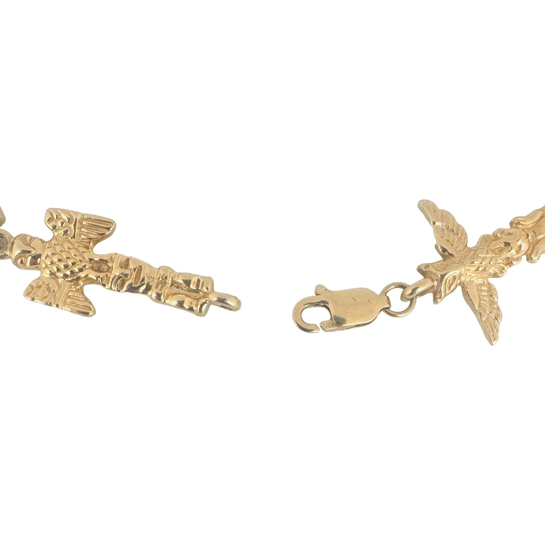 14k Yellow Gold 18.8g Solid Vintage Totem Pole Charm Link Bracelet 7.5"
