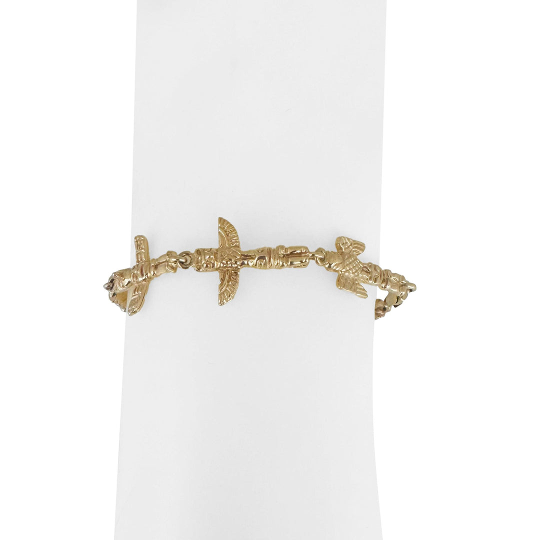 14k Yellow Gold 18.8g Solid Vintage Totem Pole Charm Link Bracelet 7.5"