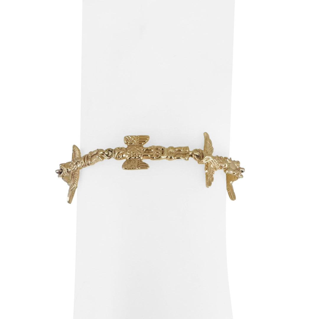 14k Yellow Gold 18.8g Solid Vintage Totem Pole Charm Link Bracelet 7.5"
