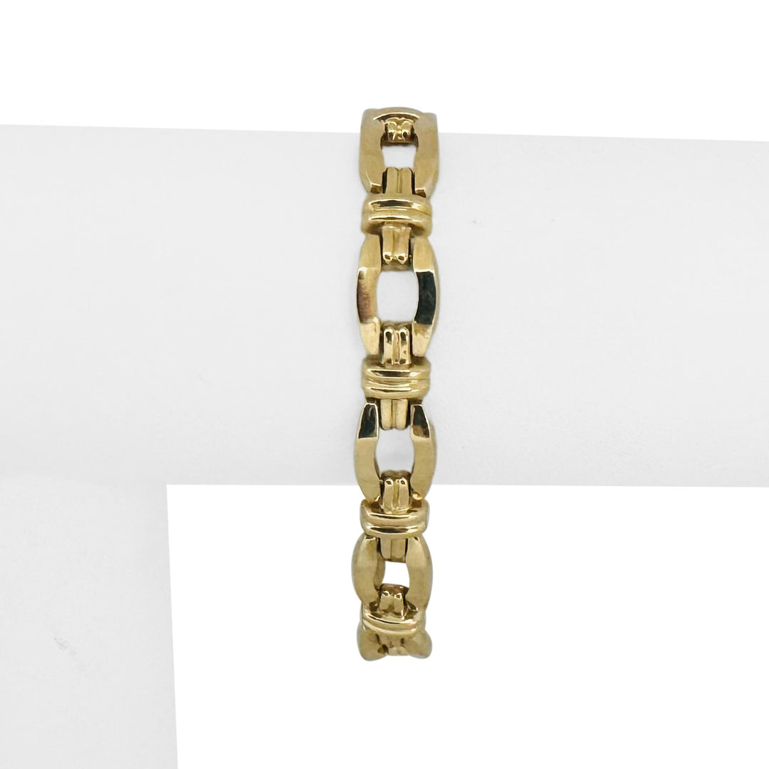 14k Yellow Gold 15.4g Ladies Polished 9mm Fancy Link Bracelet Italy 7"