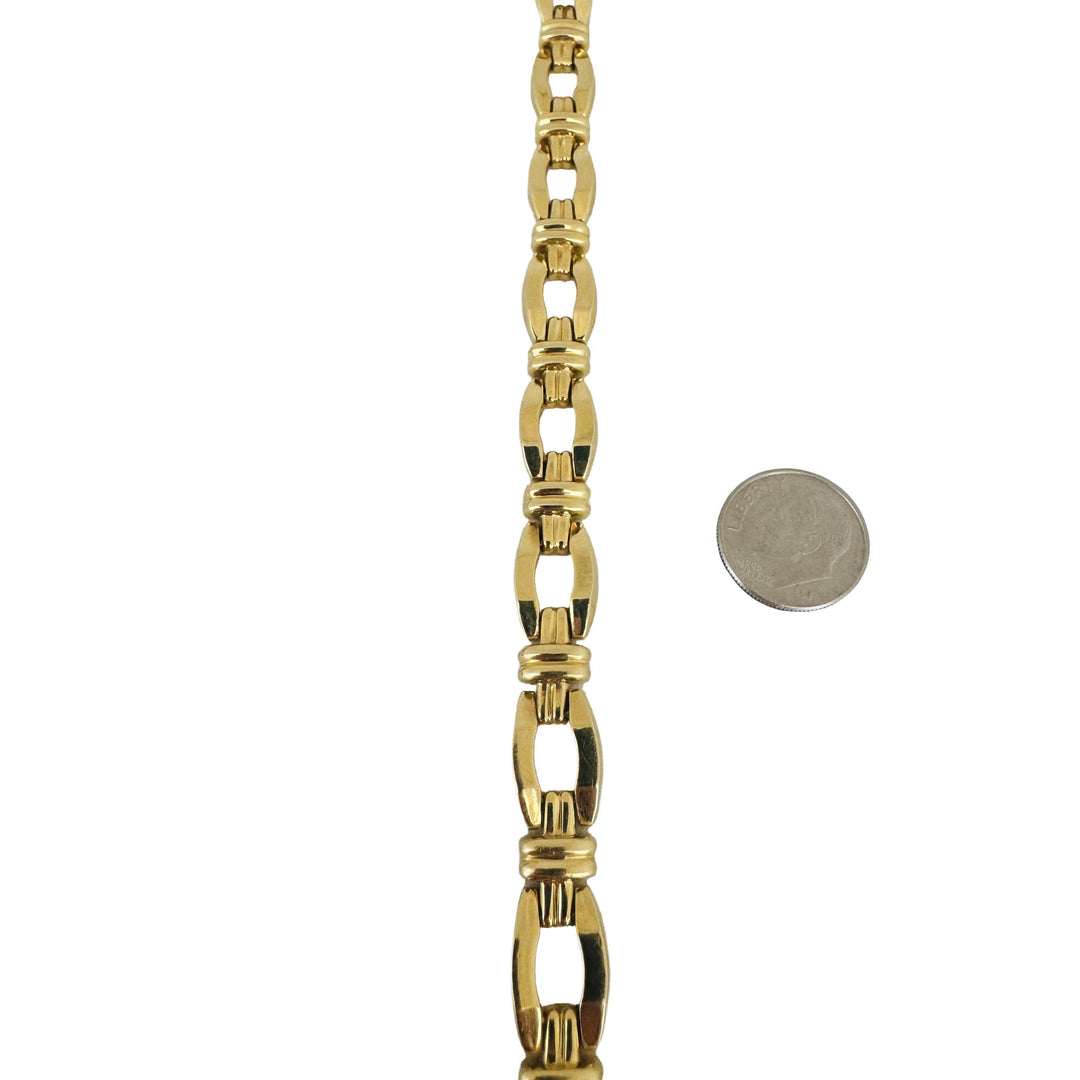 14k Yellow Gold 15.4g Ladies Polished 9mm Fancy Link Bracelet Italy 7"