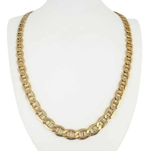 10k Yellow Gold 21.4g Hollow Polished 8mm Mariner Link Chain Necklace Italy 24
