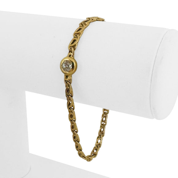 18k Yellow Gold and 0.45ct Bezel Set Diamond Fancy Curb Link Bracelet 7.5