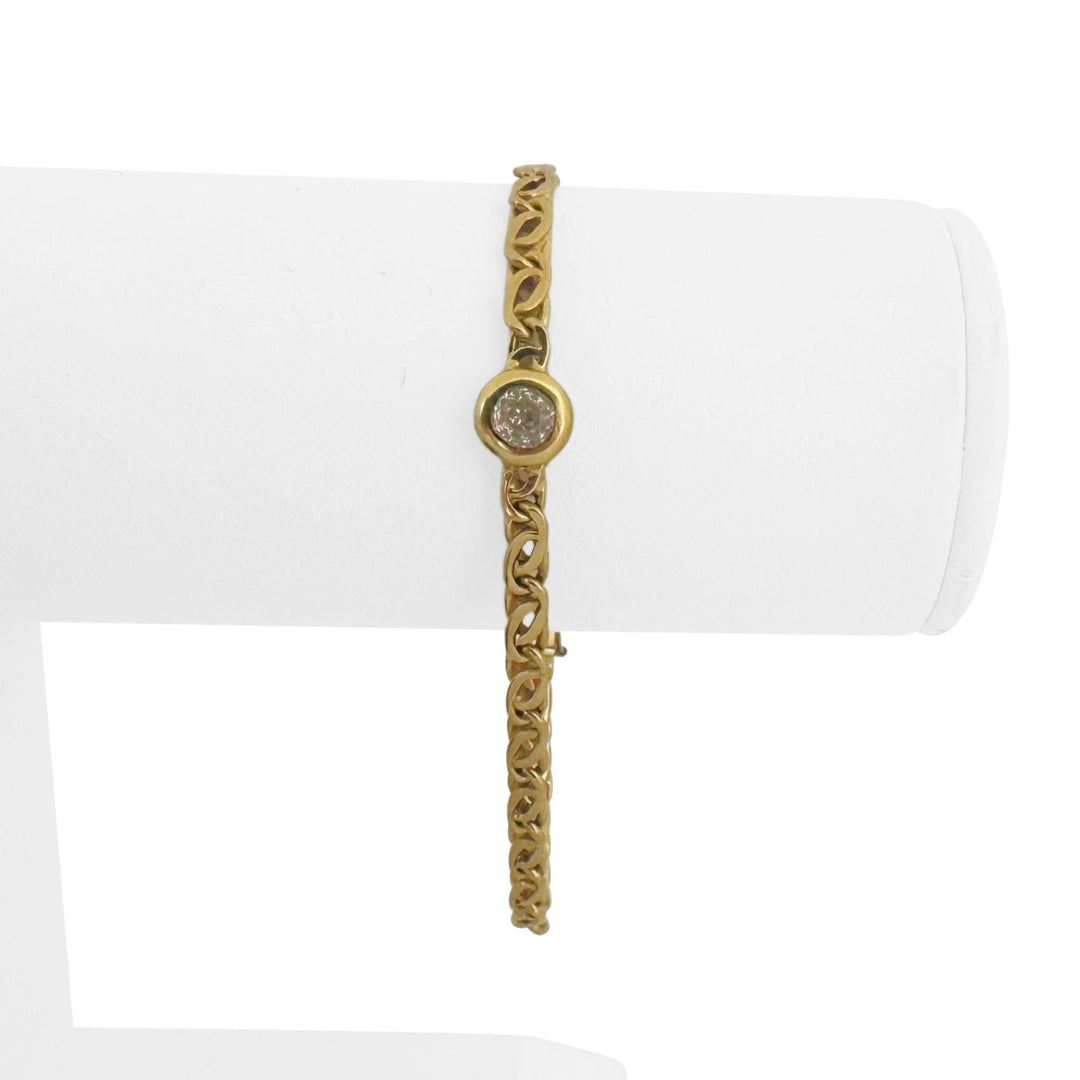 18k Yellow Gold and 0.45ct Bezel Set Diamond Fancy Curb Link Bracelet 7.5"