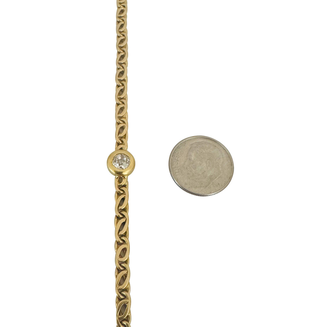 18k Yellow Gold and 0.45ct Bezel Set Diamond Fancy Curb Link Bracelet 7.5"