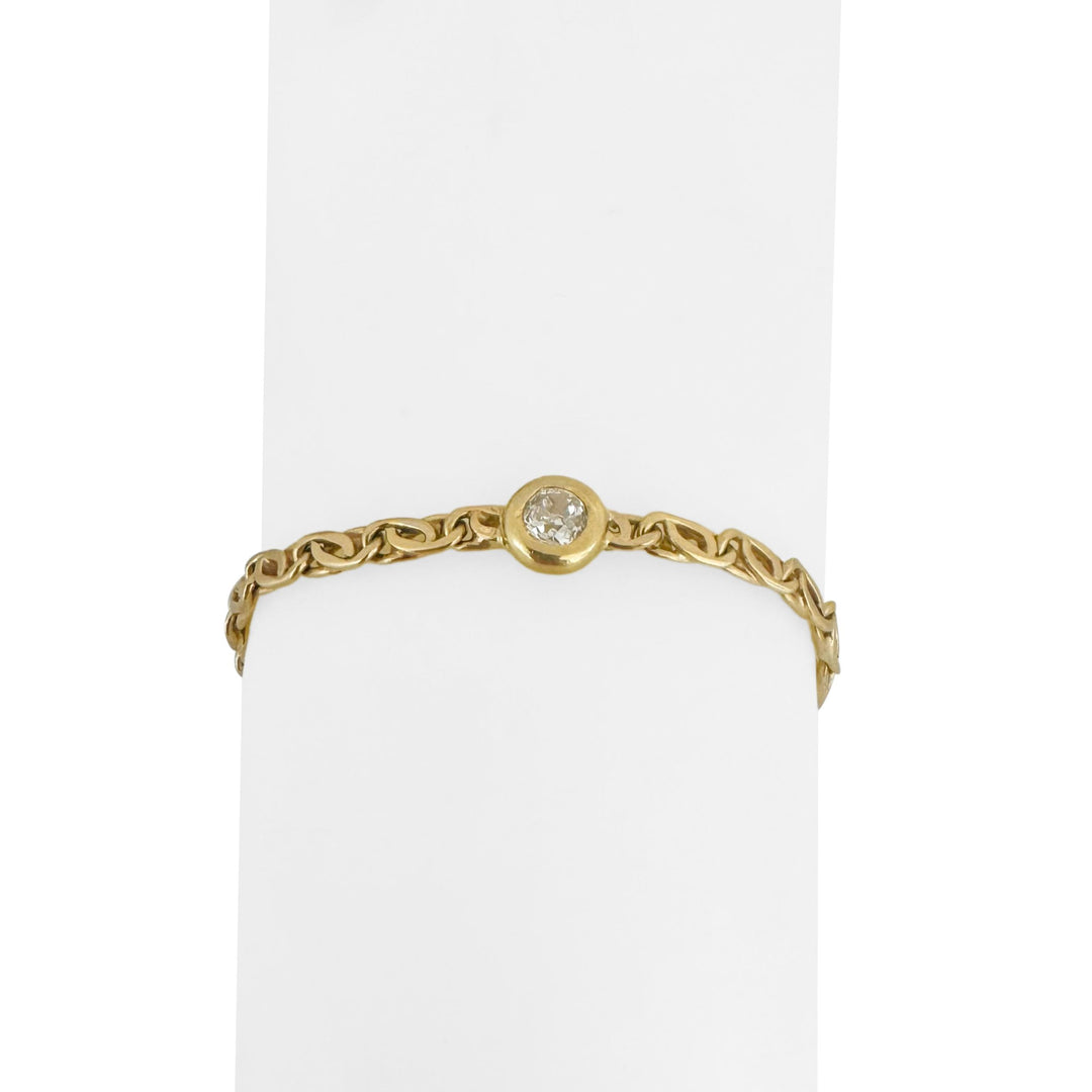 18k Yellow Gold and 0.45ct Bezel Set Diamond Fancy Curb Link Bracelet 7.5"