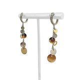 18k Tri Tone Gold and Diamond Circle Drop Dangle Earrings 1.8"