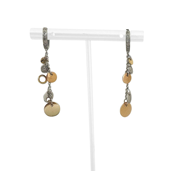 18k Tri Tone Gold and Diamond Circle Drop Dangle Earrings 1.8