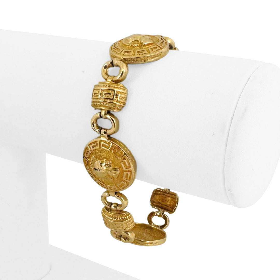 18k Yellow Gold 24.4g Vintage Ladies Spartan Greek Key Link Bracelet 7"