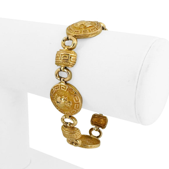 18k Yellow Gold 24.4g Vintage Ladies Spartan Greek Key Link Bracelet 7