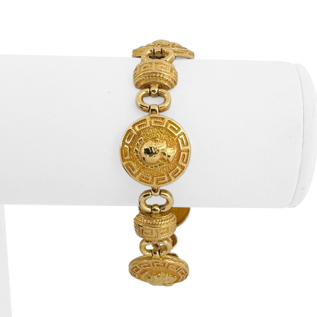 18k Yellow Gold 24.4g Vintage Ladies Spartan Greek Key Link Bracelet 7"