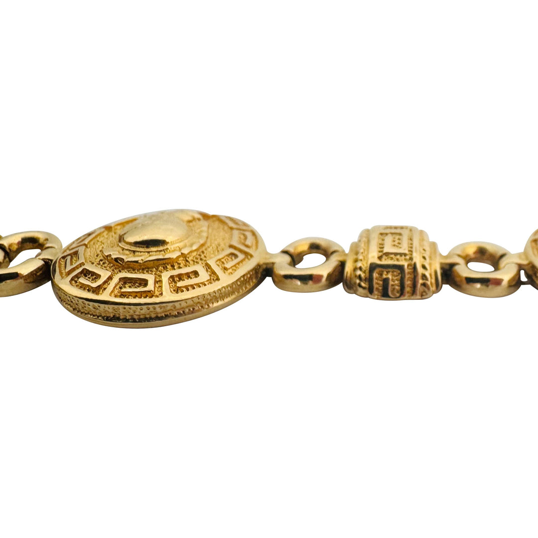 18k Yellow Gold 24.4g Vintage Ladies Spartan Greek Key Link Bracelet 7"