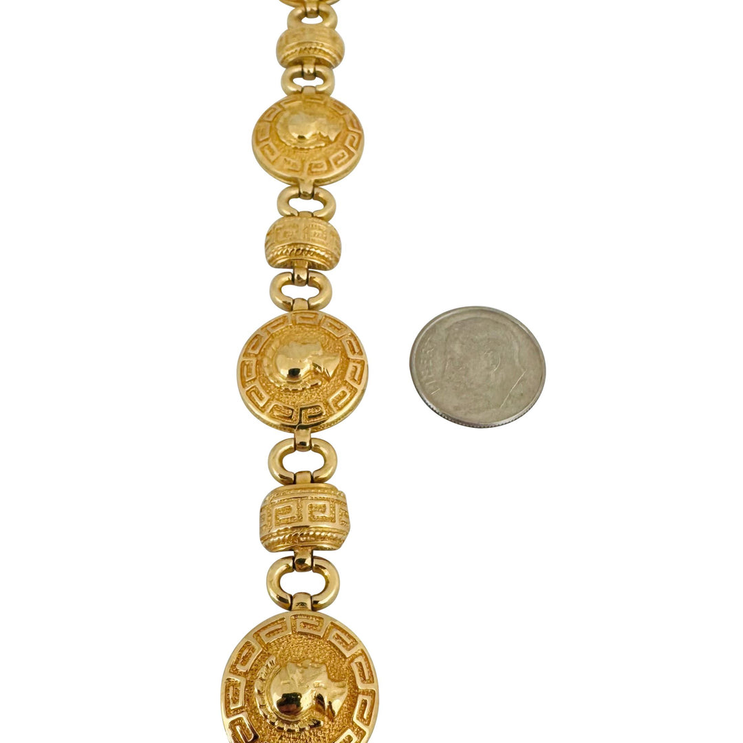 18k Yellow Gold 24.4g Vintage Ladies Spartan Greek Key Link Bracelet 7"