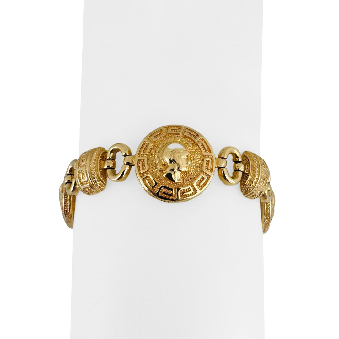 18k Yellow Gold 24.4g Vintage Ladies Spartan Greek Key Link Bracelet 7"
