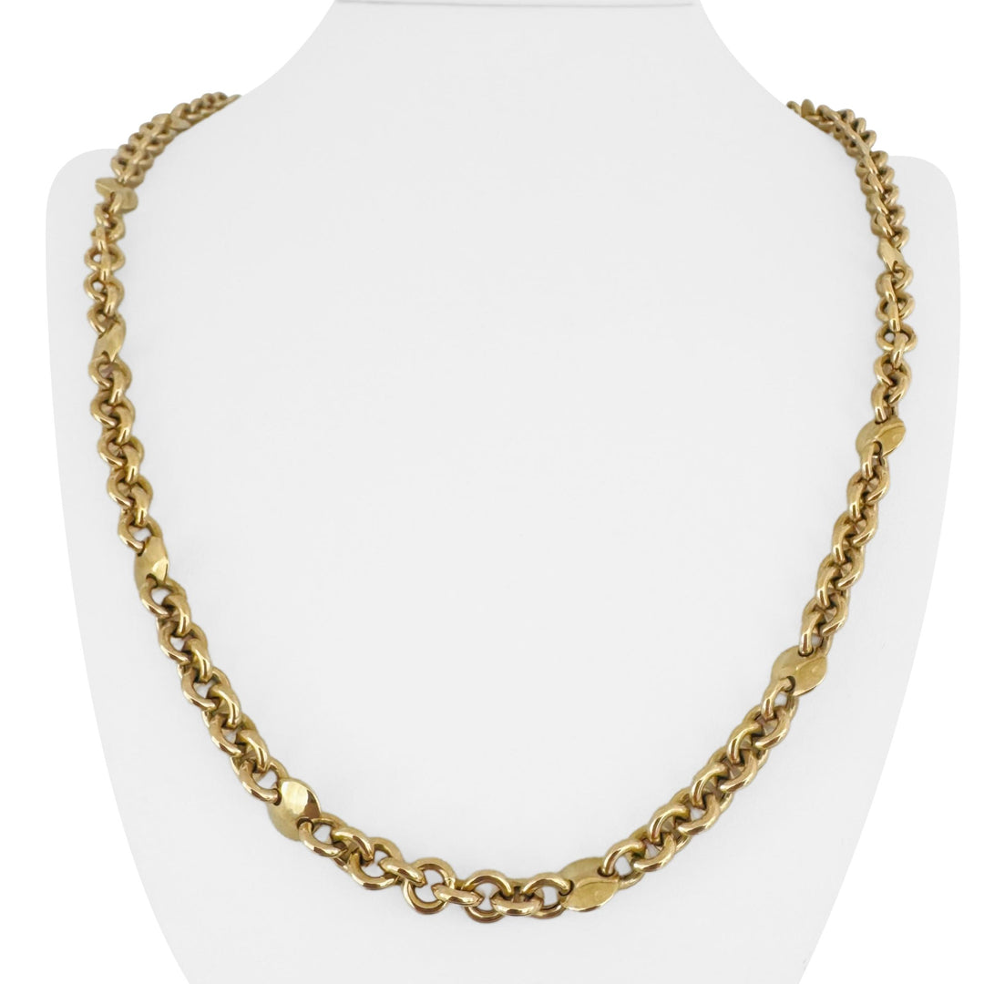 18k Yellow Gold 42.2g Heavy Circle Station Cable Link Chain Necklace Italy 24"