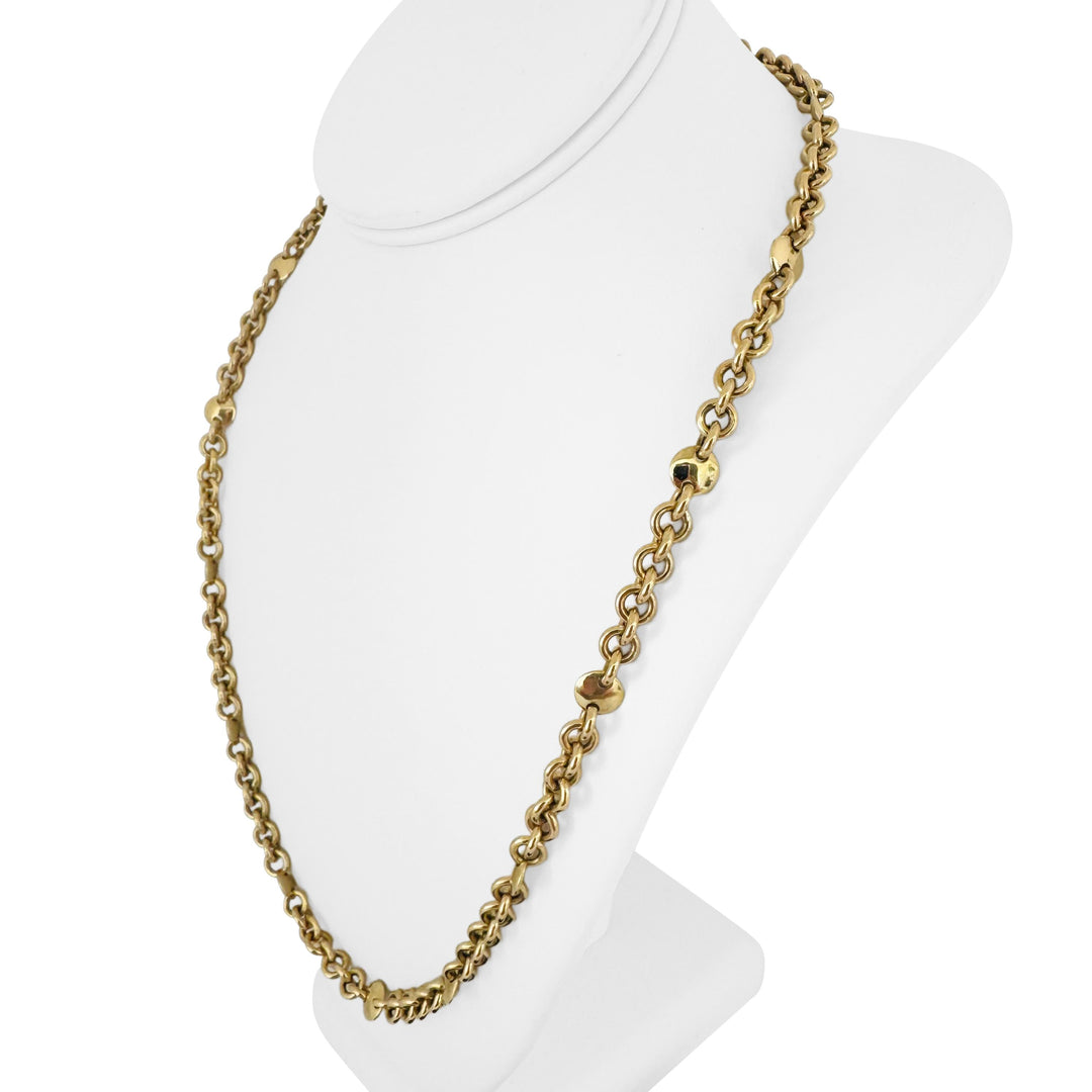 18k Yellow Gold 42.2g Heavy Circle Station Cable Link Chain Necklace Italy 24"