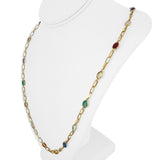18k Yellow Gold 19g Ladies Multi Cabochon Gemstone Cable Link Necklace Italy 28"
