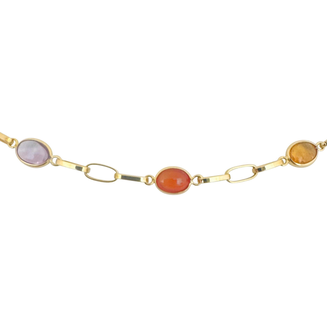 18k Yellow Gold 19g Ladies Multi Cabochon Gemstone Cable Link Necklace Italy 28"