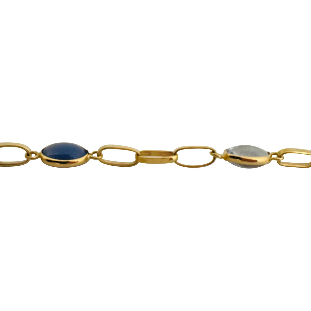 18k Yellow Gold 19g Ladies Multi Cabochon Gemstone Cable Link Necklace Italy 28"
