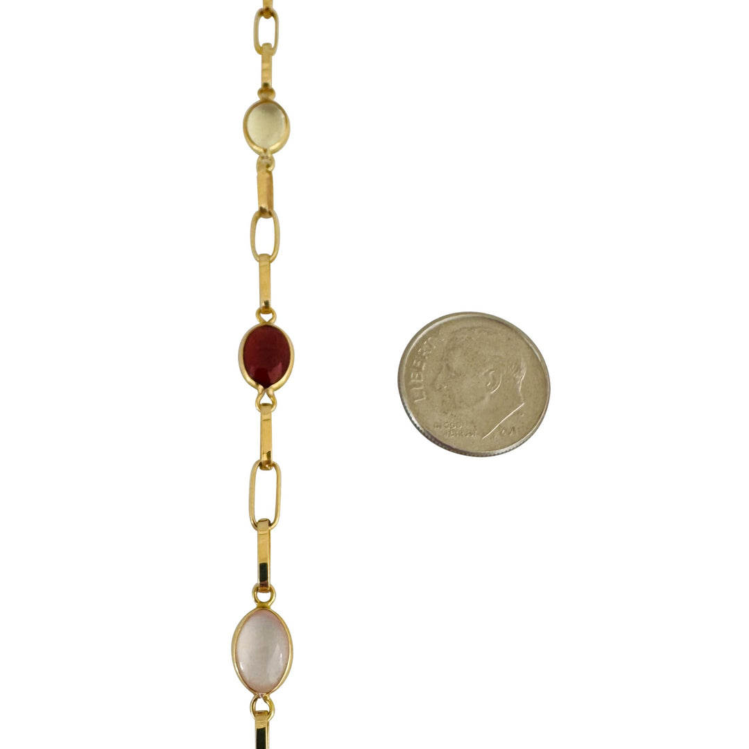 18k Yellow Gold 19g Ladies Multi Cabochon Gemstone Cable Link Necklace Italy 28"